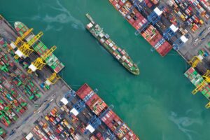 freight ship passing through dock